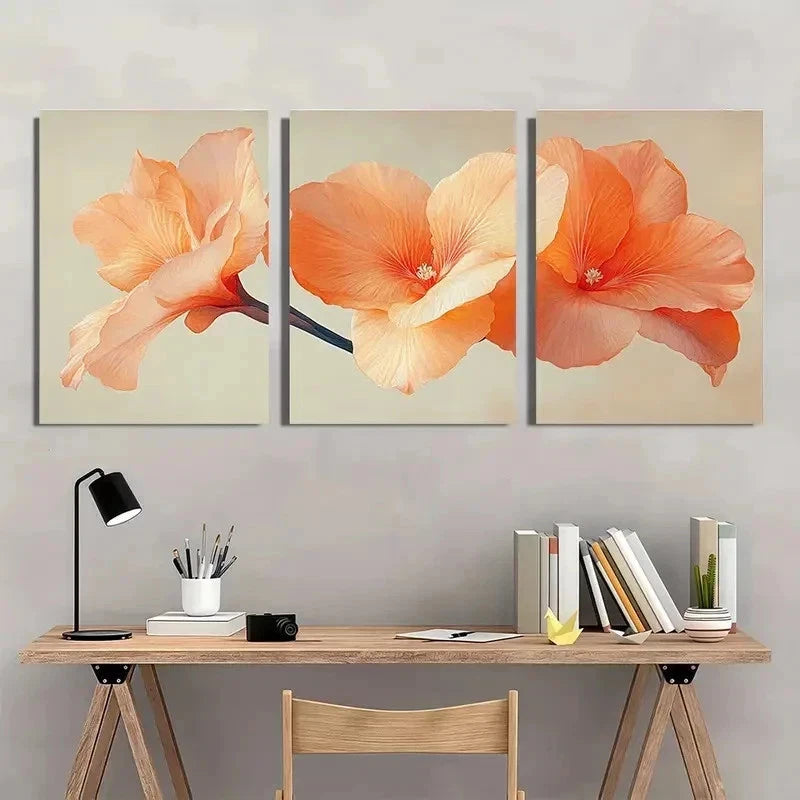 3pcs Canna Flower Beige Orange Nature Perfect Wall Art Set Canvas Framed 40x60cm - High Quality Print 100% Australian Made Wall Canvas Ready to Hang - Bella Home Decor