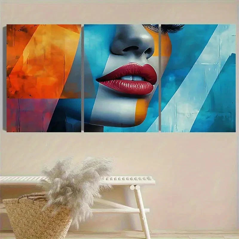 3pcs Colorful Lip Art Portrait Wall Art Set Canvas Framed 60x90cm - High Quality Print 100% Australian Made Wall Canvas Ready to Hang - Bella Home Decor