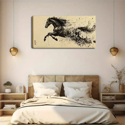 A Dark Horse Running Abstract Wall Art Canvas Office Home Room Framed 120x60cm - Bella Home Decor