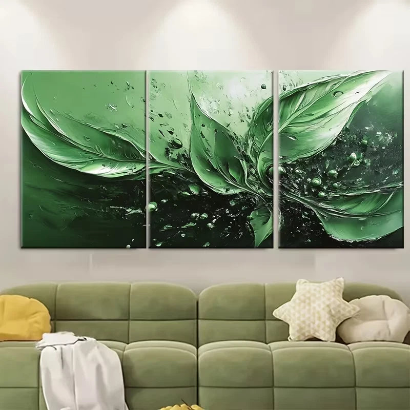 3pcs Green Splash Abstract Oil Painting Metal Print Ready to Hang Art - Bella Home Decor