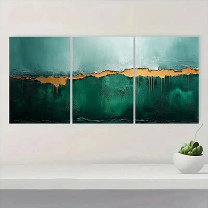 3pcs  Dark Green & Golden Abstract  Wall Art Set Canvas Framed 40x60cm - High Quality Print 100% Australian Made Wall Canvas Ready to Hang - Bella Home Decor
