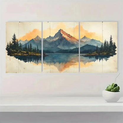 3pcs Vintage Landscape Mountain Art Metal Print Ready to Hang Art - Bella Home Decor
