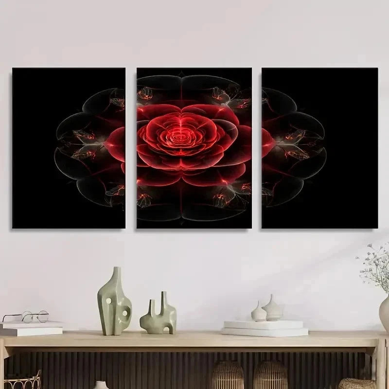 3pcs Red Rose on Black Floral Wall Art Set Canvas Framed 40x60cm - High Quality Print 100% Australian Made Wall Canvas Ready to Hang
