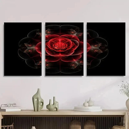 3pcs Red Rose on Black Floral Wall Art Set Canvas Framed 40x60cm - High Quality Print 100% Australian Made Wall Canvas Ready to Hang