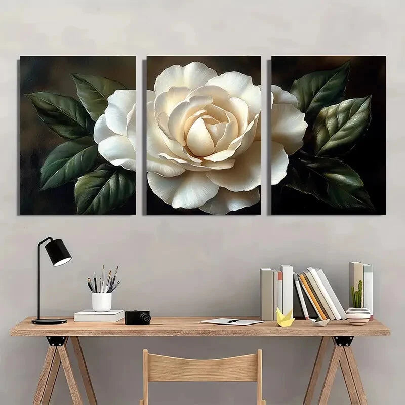 3pcs Elegant White Gardenia Art Print Metal Print Ready to Hang Art