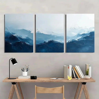 3pcs Blue White Abstract Illustration Art Neutral Metal Print Ready to Hang Art - Bella Home Decor