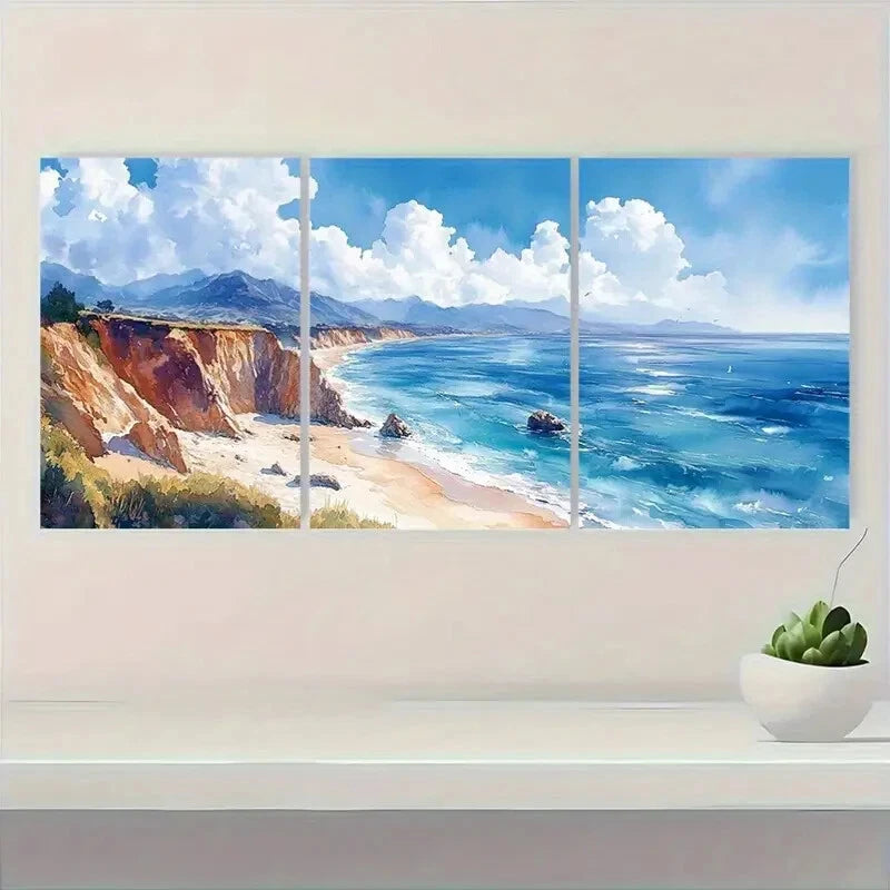 3pcs Big Sur Coastline Seascape Art Print Set Metal Print Ready to Hang Art - Bella Home Decor
