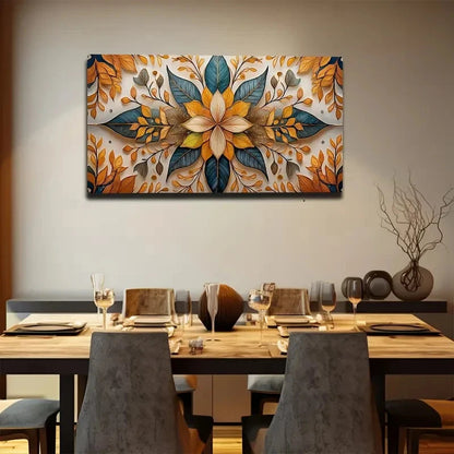 Orange & Teal Flower Wall Art Canvas Office Home Room Framed 120x60cm