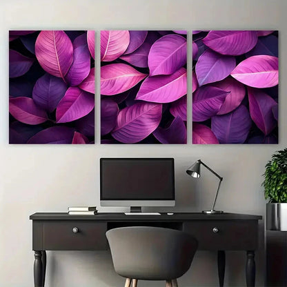 3pcs Deep Pink Purple Nature Tropical Leaves Metal Print Ready to Hang Art - Bella Home Decor