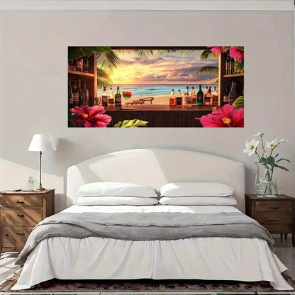 Tropical Sunset Beach Bar Wall Art Canvas Office Home Room Framed 120x60cm