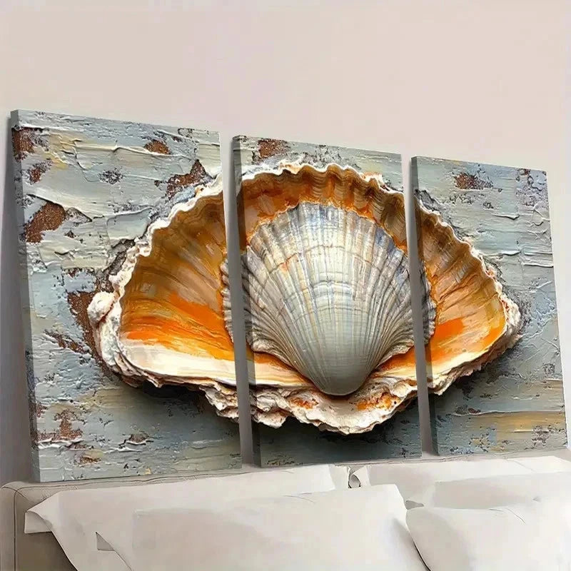 3pcs Seashell & Oyster Original Art ET Wall Art Set Canvas Framed 40x60cm - High Quality Print 100% Australian Made Wall Canvas Ready to Hang