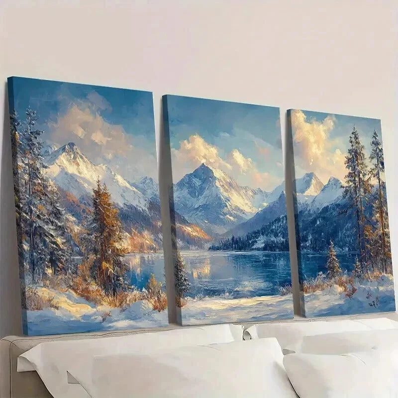3pcs Nordic Alps Winter Landscape Theme Wall Art Set Canvas Framed 40x60cm - High Quality Print 100% Australian Made Wall Canvas Ready to Hang - Bella Home Decor