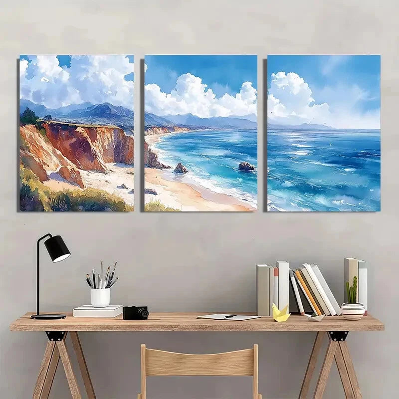 3pcs Big Sur Coastline Seascape Art Print Set Metal Print Ready to Hang Art - Bella Home Decor