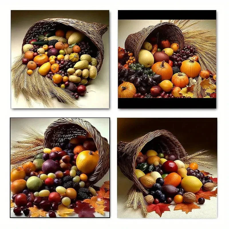 4pcs Fruit, Food & Flowers Wine-Theme Wall Art Canvas Framed