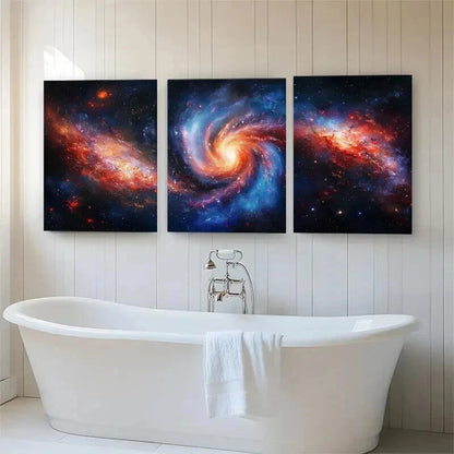 3pcs Cosmic Galaxy Nebula Spiral Sci-Fi Perfect Wall Art Set Canvas Framed 60x90cm - High Quality Print 100% Australian Made Wall Canvas Ready to Hang - Bella Home Decor