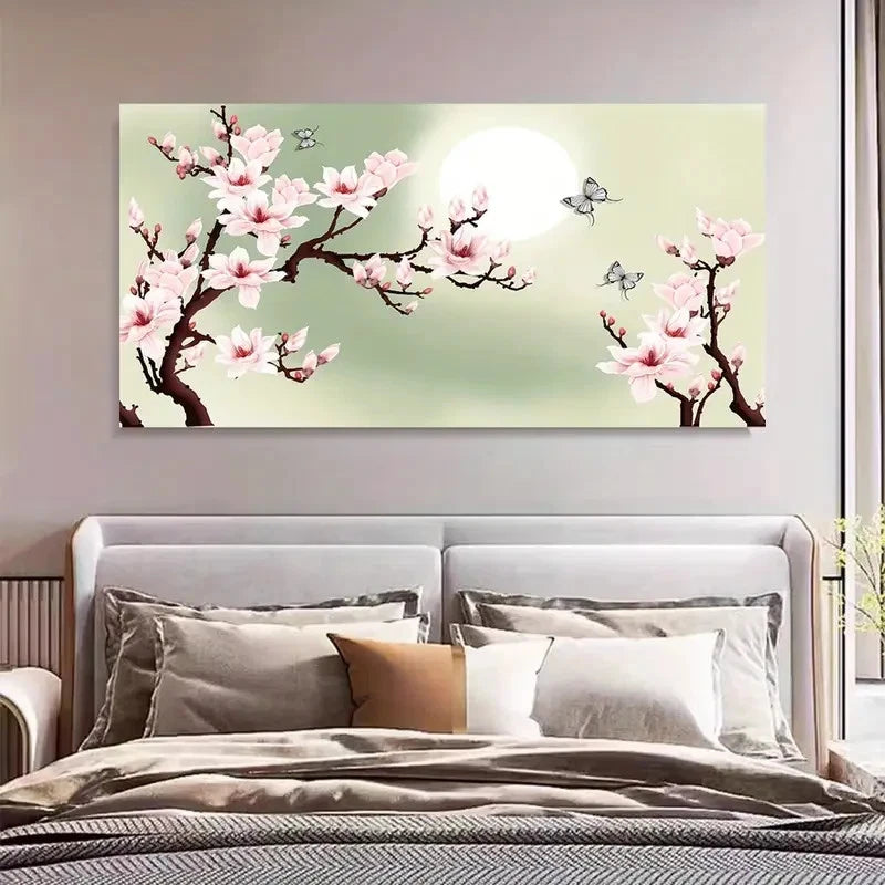 Moonlight Butterfly & Magnolia Wall Art Canvas Office Home Room Framed 120x60cm - Bella Home Decor