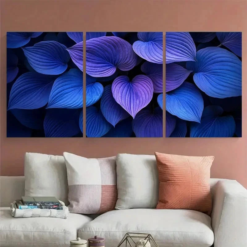3pcs Deep Blue Purple Hosta Leaves Botanical Metal Print Ready to Hang Art - Bella Home Decor