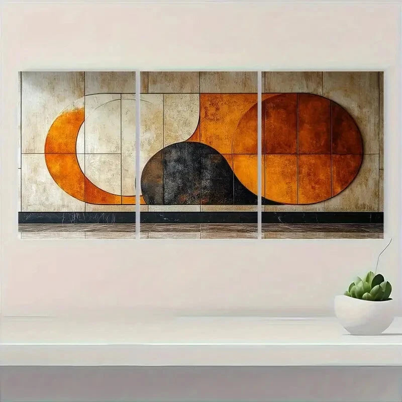 3pcs Brown & Orange Dot Collage Design Metal Print Ready to Hang Art - Bella Home Decor