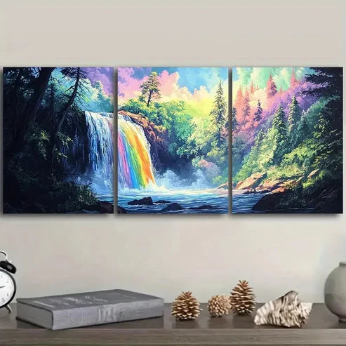 3pcs Vibrant Waterfall Forest Scene Wall Art Canvas Unframed - High Quality Print 100% Australian Made Wall Canvas - Bella Home Decor