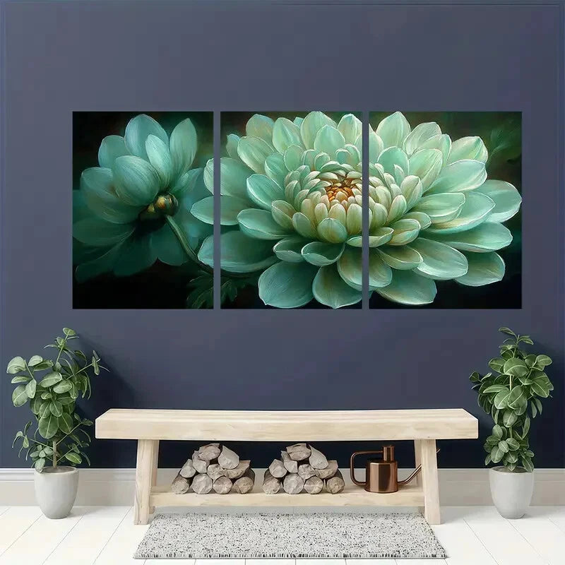 3pcs Green Chrysanthemum Painting Print Metal Print Ready to Hang Art - Bella Home Decor