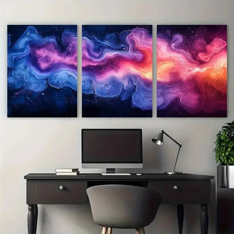 3pcs Fluid Abstract Swirling Blues Purples Pinks Wall Art Set Canvas Framed 40x60cm - High Quality Print 100% Australian Made Wall Canvas Ready to Hang - Bella Home Decor