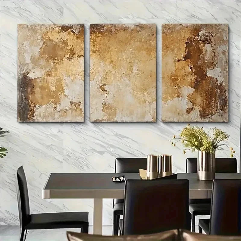 3pcs Brown Beige Abstract Painting Perfect Wall Art Set Canvas Framed 50x70cm - High Quality Print 100% Australian Made Wall Canvas Ready to Hang - Bella Home Decor