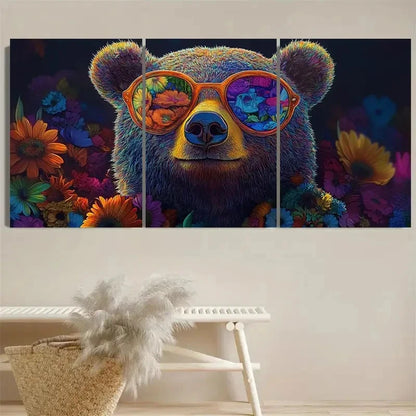 3pcs Hippie Bear Wall Art Set Canvas Framed 40x60cm - High Quality Print 100% Australian Made Wall Canvas Ready to Hang