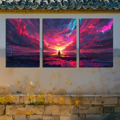 3pcs Vibrant Fox Under The Starry Sky Design Metal Print Ready to Hang Art