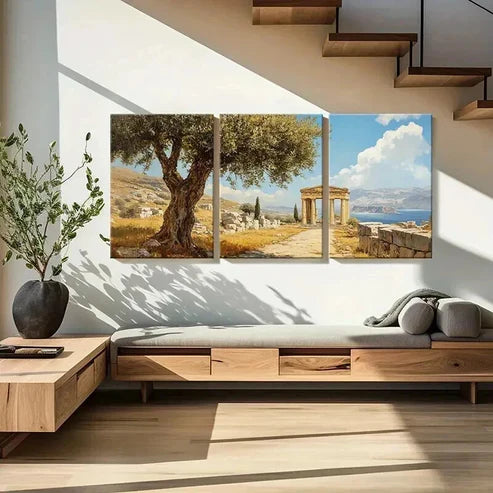 3pcs Mediterranean Landscape Blue Sky Wall Art Canvas Unframed - High Quality Print 100% Australian Made Wall Canvas