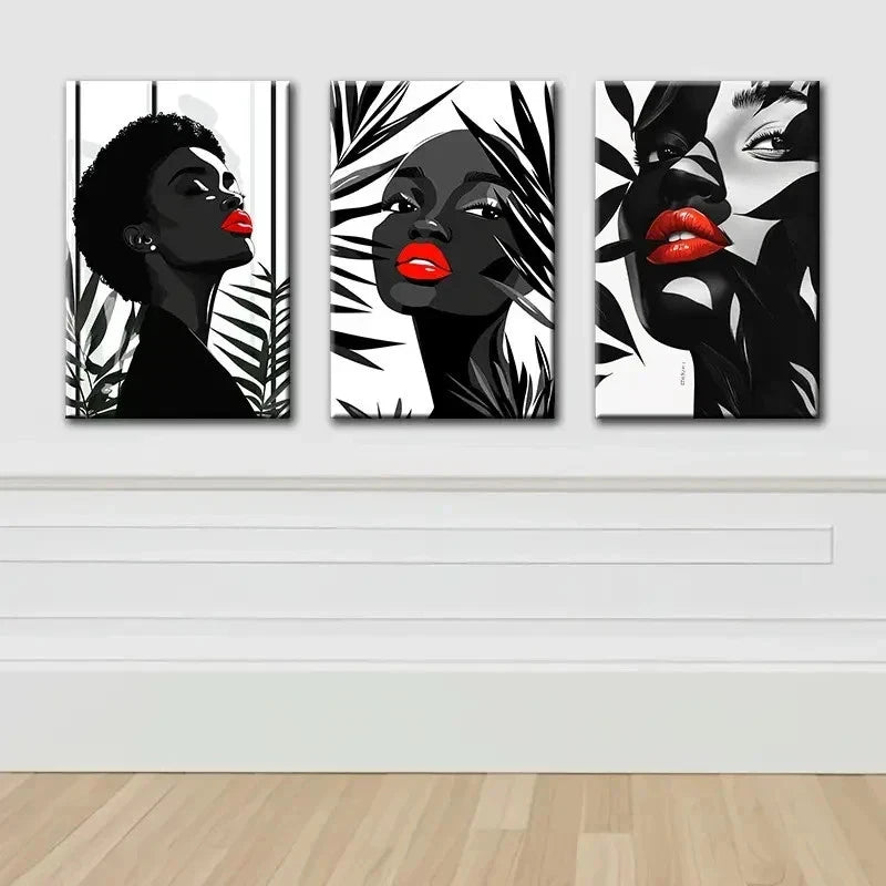 3pcs Black White And Red Lips Portrait Set Wall Art Set Canvas Framed 60x90cm - High Quality Print 100% Australian Made Wall Canvas Ready to Hang - Bella Home Decor