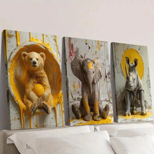 3pcs Wild Animal Posters, Cute Animals Wall Art Set Canvas Framed 40x60cm - High Quality Print 100% Australian Made Wall Canvas Ready to Hang