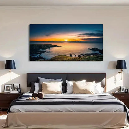 Aberdeen Coast Sunrise Asian Wall Art Canvas Office Home Room Framed 120x60cm