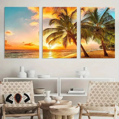 3pcs Sea Landscape Modern Wall Art Ocean Sunset Metal Print Ready to Hang Art - Bella Home Decor