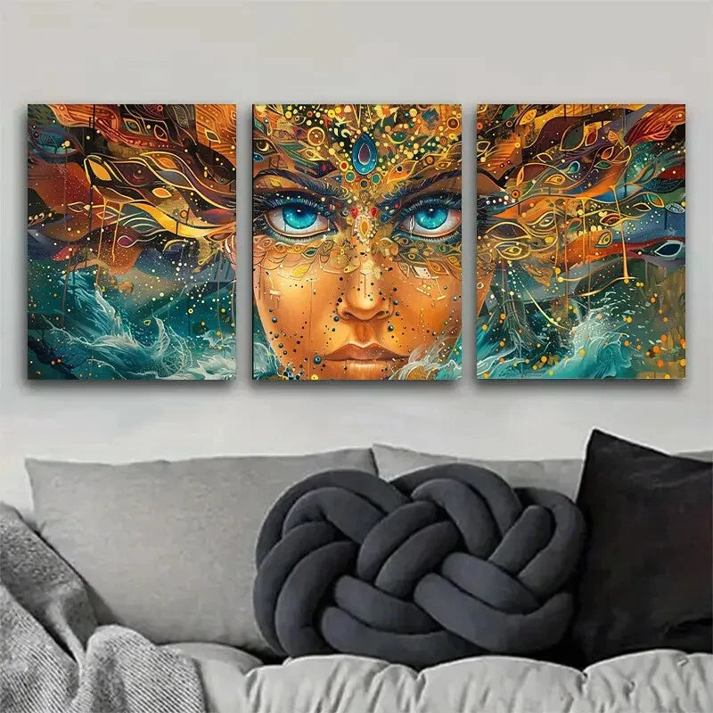 3pcs Colorful Abstract Face Intricate Perfect Wall Art Set Canvas Framed 40x60cm - High Quality Print 100% Australian Made Wall Canvas Ready to Hang - Bella Home Decor