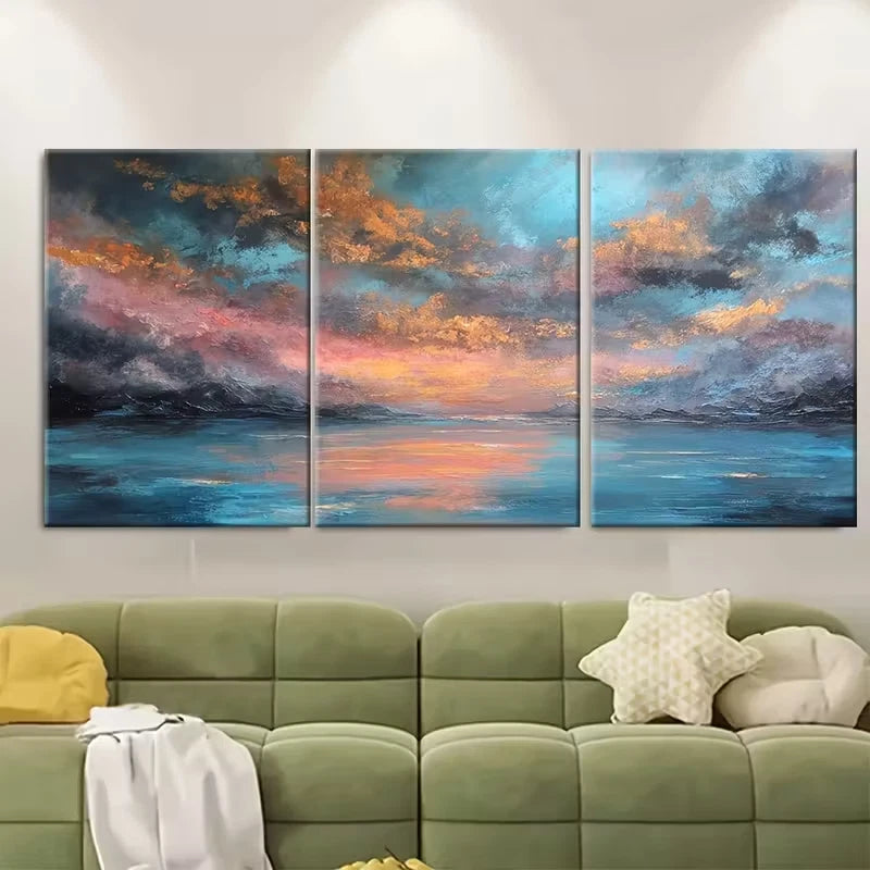 3pcs Abstract Sunset Ocean Landscapes Metal Print Ready to Hang Art - Bella Home Decor