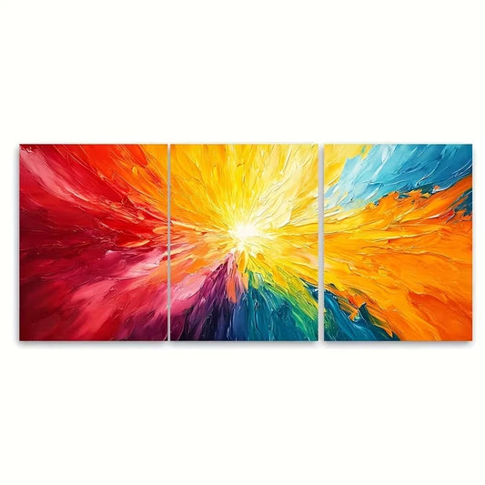 3pcs Vibrant Abstract Burst Metal Print Ready to Hang Art