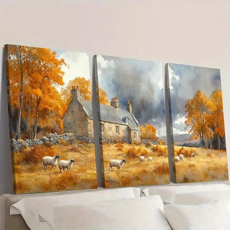 3pcs Sheep Grazing Painting ou  Wall Art Set Canvas Framed 50x70cm - High Quality Print 100% Australian Made Wall Canvas Ready to Hang