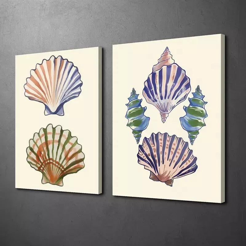 2pcs Nordic Style, Blue Shell Canvas Framed 50x75cm - High Quality Print 100% Australian Made Wall Canvas Ready to Hang - Bella Home Decor