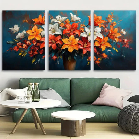 3pcs Elegant Flower Bouquet Design Metal Print Ready to Hang Art