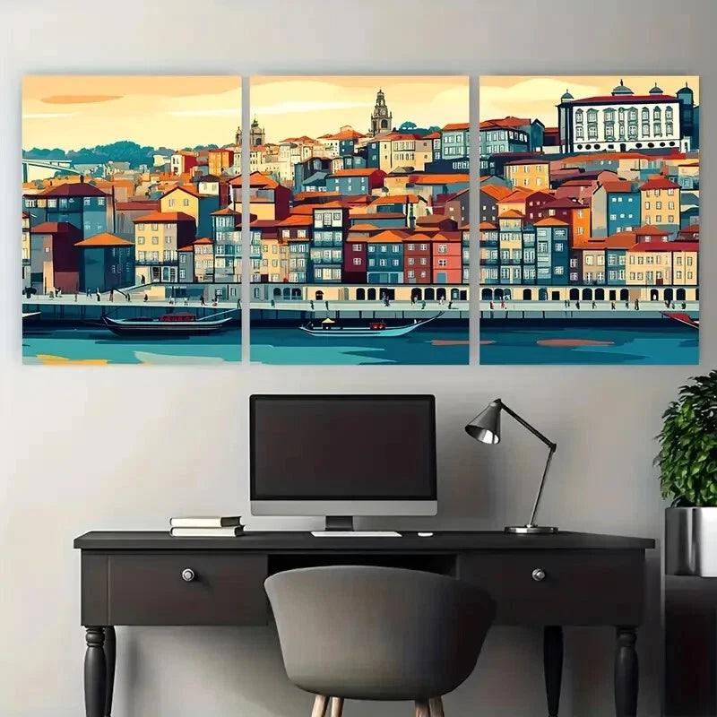 3pcs Vibrant Porto Portugal Travel Midcentury Metal Print Ready to Hang Art - Bella Home Decor