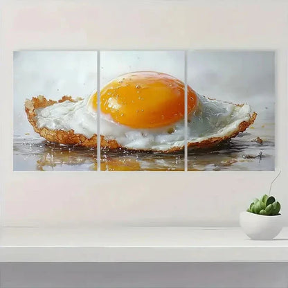 3pcs Sunnyside Up Egg Kitchen Vibrant Wall Art Set Canvas Unframed - High Quality Print 100% Australian Made Wall Canvas