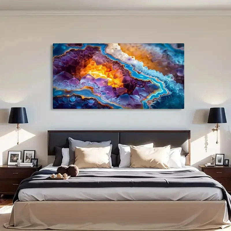 Stunning Crystal Stone Purple Wall Art Canvas Office Home Room Framed 120x60cm - Bella Home Decor