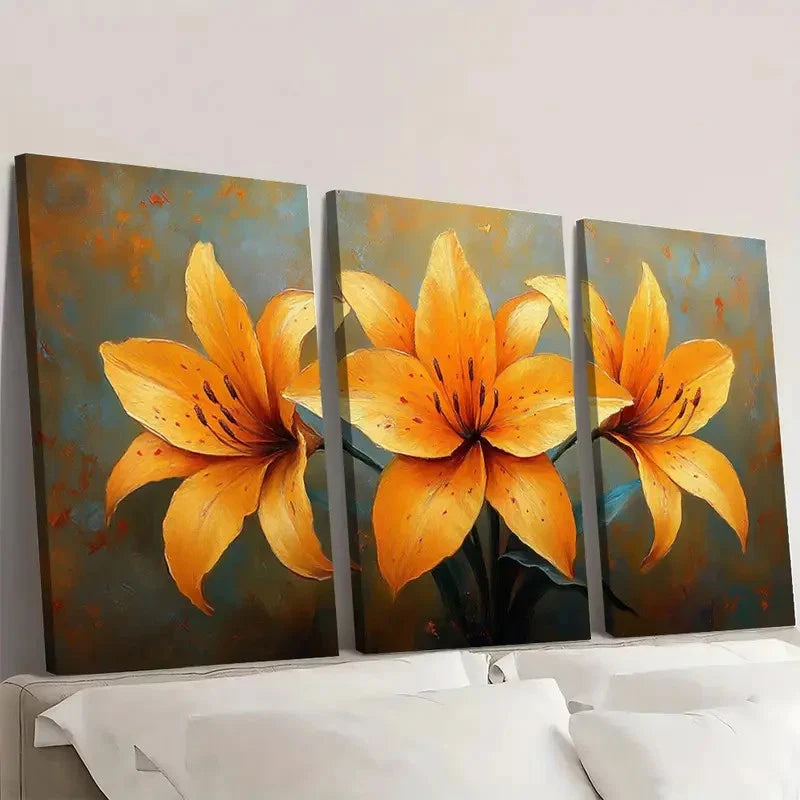 3pcs  Yellow Lily Art Canvas Print Yellow  YY   Wall Art Set Canvas Framed 40x60cm - High Quality Print 100% Australian Made Wall Canvas Ready to Hang - Bella Home Decor