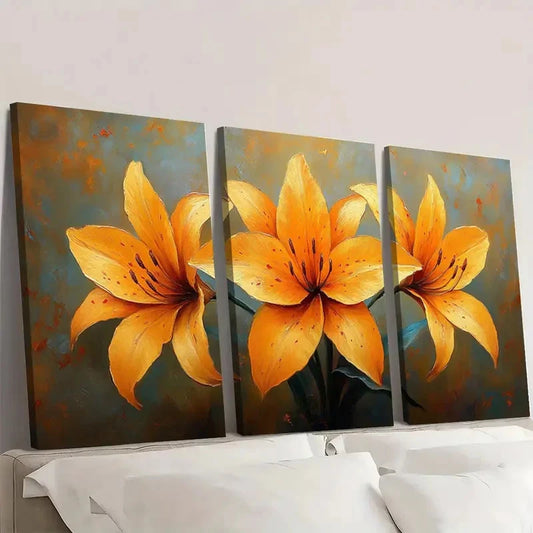 3pcs Yellow Lily Art Canvas Print Yellow YY Wall Art Set Canvas Framed 40x60cm - High Quality Print 100% Australian Made Wall Canvas Ready to Hang