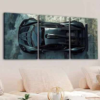 3pcs Vintage Fashion Black Cool Sports Car Gray Wall Art Set Canvas Unframed - High Quality Print 100% Australian Made Wall Canvas