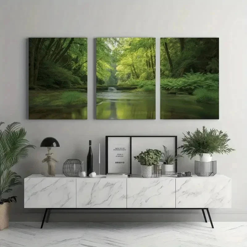 3pcs Nordic Style Serene Forest wall Art Set Canvas Framed 50x70cm - High Quality Print 100% Australian Made Wall Canvas Ready to Hang