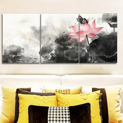 3pcs Pink for Lotus Flower Trio Wall Art Set Canvas Unframed - High Quality Print 100% Australian Made Wall Canvas