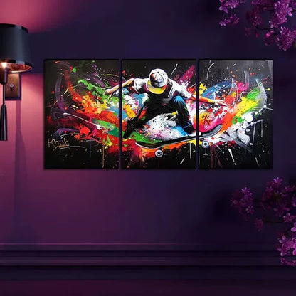3pcs Skateboarder Graffiti Wall Art Canvas Unframed - High Quality Print 100% Australian Made Wall Canvas