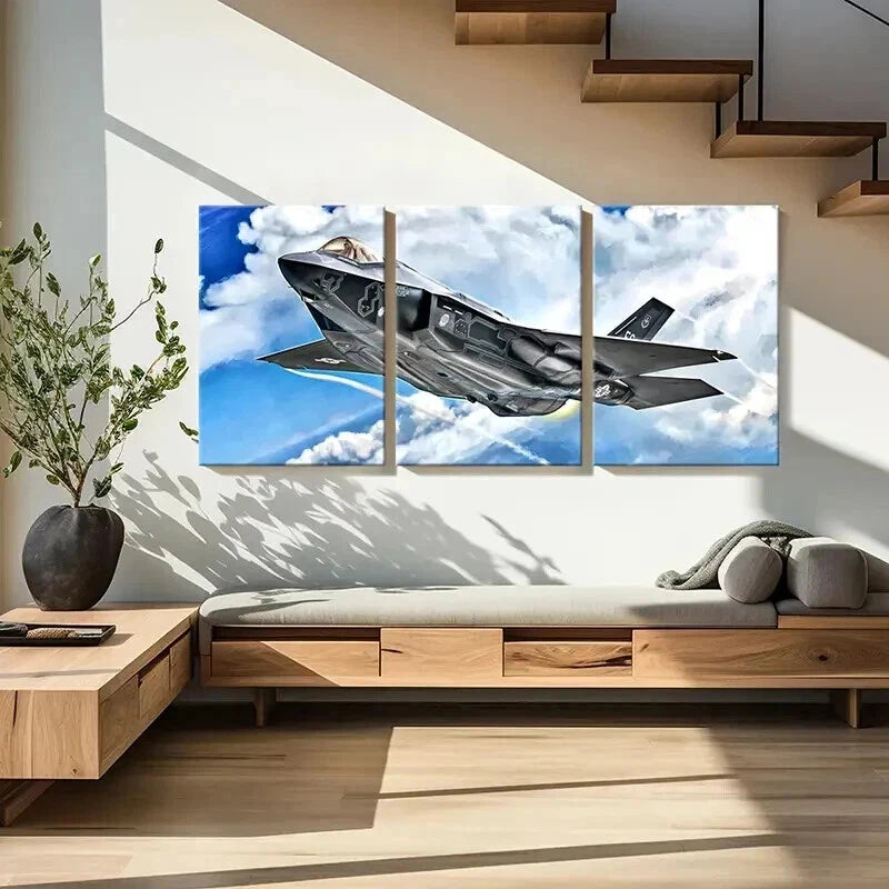 3pcs Fighter Jets & Bombers in Flight Wall Art Set Canvas Framed 40x60cm - High Quality Print 100% Australian Made Wall Canvas Ready to Hang - Bella Home Decor