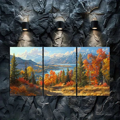 3pcs Scenic Mountains and Rivers Wall Art Set Canvas Framed 60x90cm - High Quality Print 100% Australian Made Wall Canvas Ready to Hang